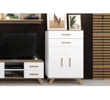 Шкаф низкий Вега Скандинавия (глянец, белый + дуб каньон) Шкаф низкий Вега Скандинавия (глянец, белый + дуб каньон)